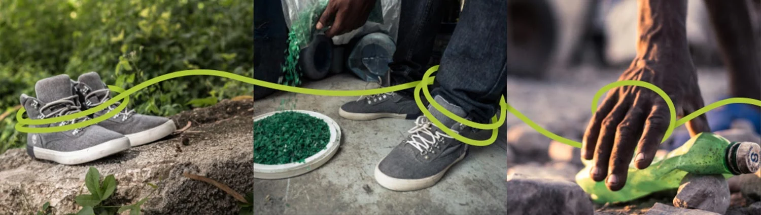  It’s the name of our partner, it’s what bottles are turned into, and it’s what is sewn into the fabrics we use—THREAD. For this campaign, we brought thread to life. We used a green thread to connect our products to the people who helped make them. W