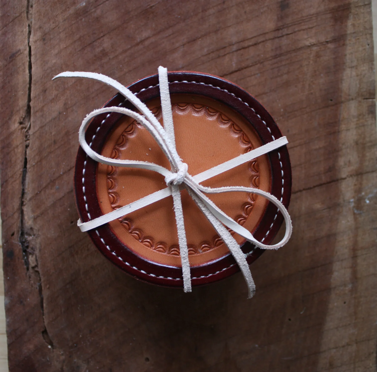 Round Coaster Set (4) - Burgundy/Natural