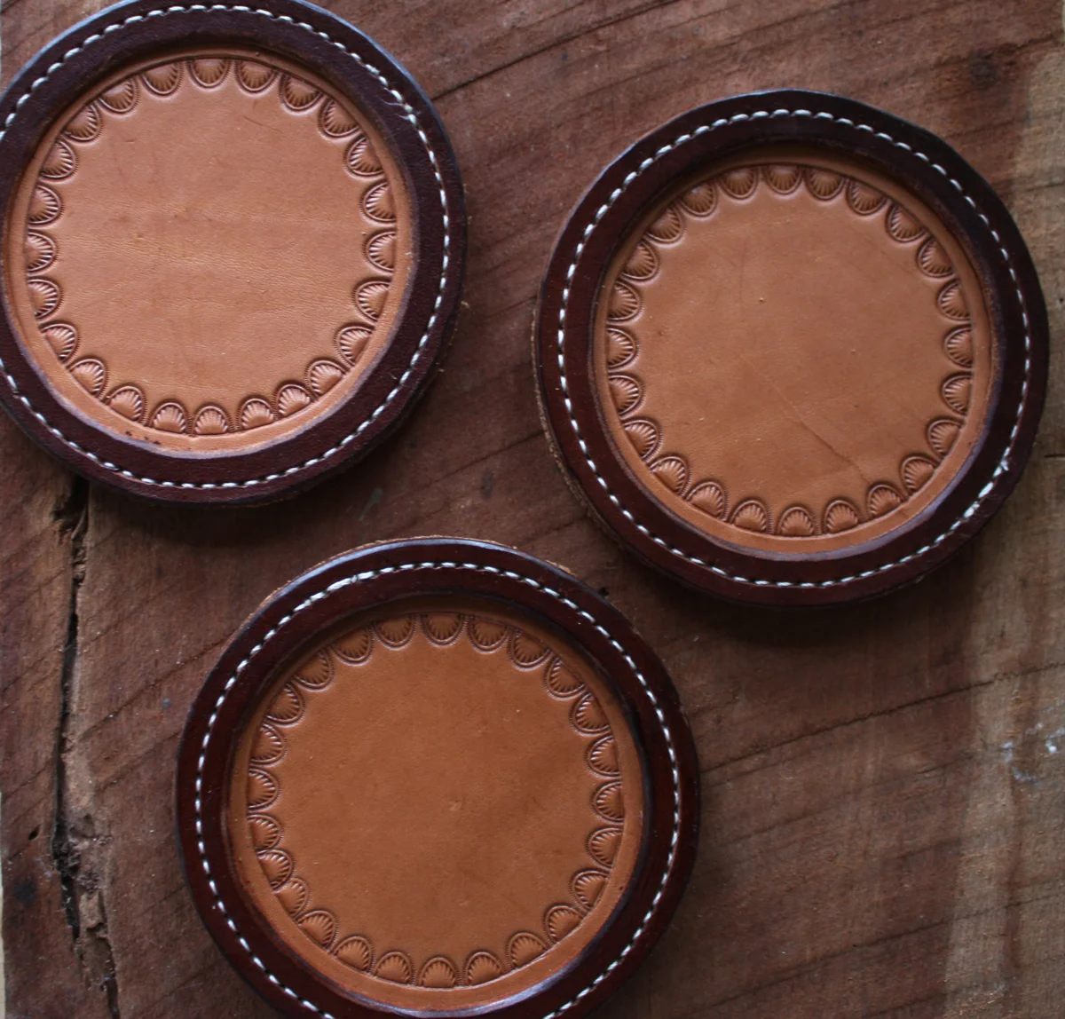 Round Coaster Set (4) - Burgundy/Natural