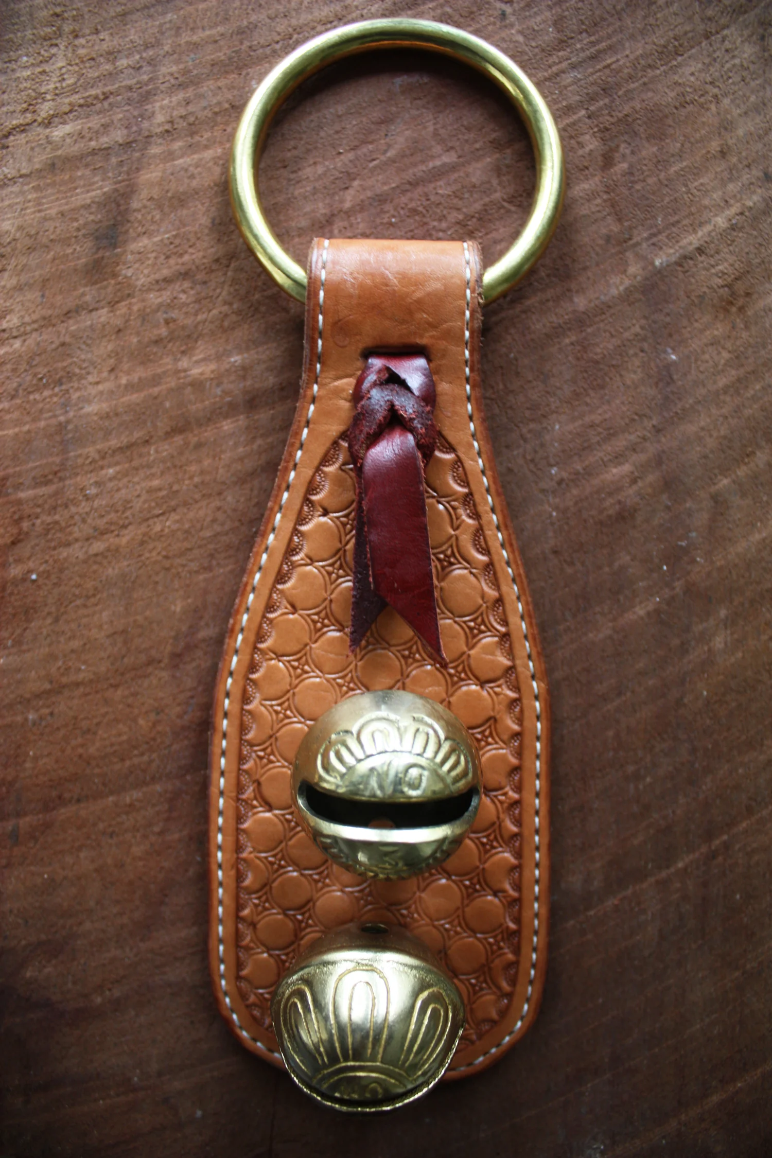 Double Solid Brass Bell Door Ringer - Chestnut