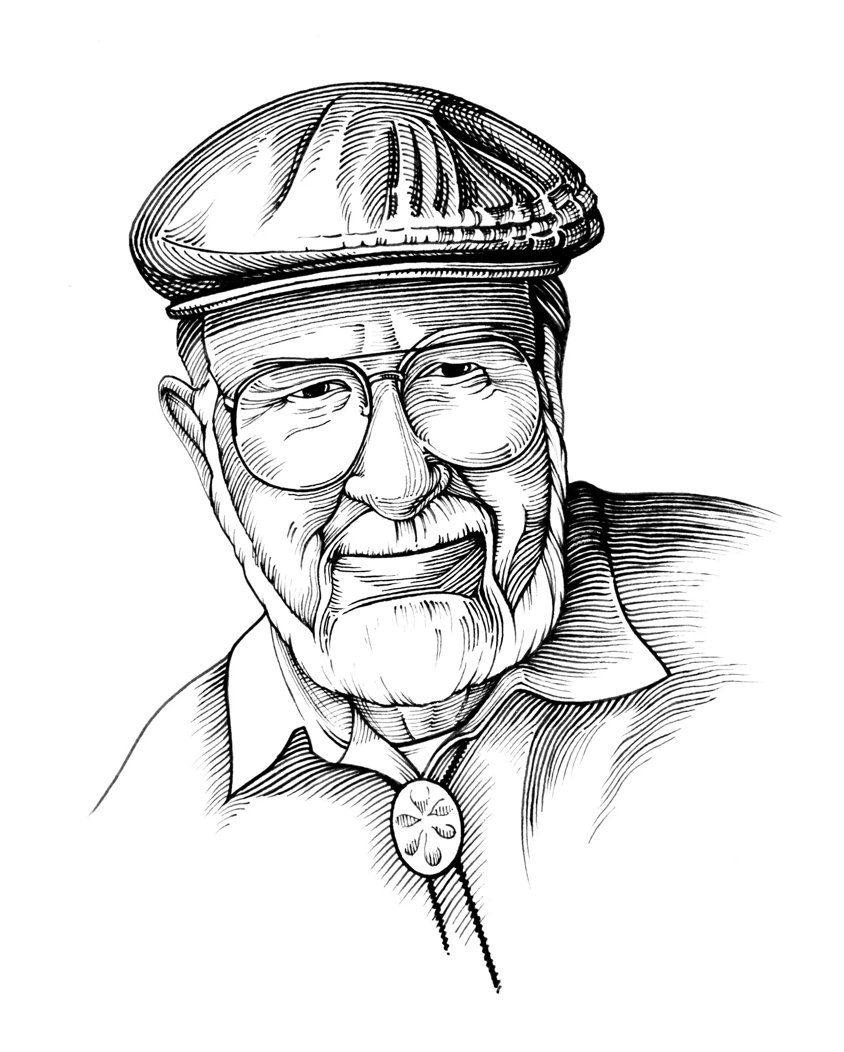 Bob Moore pen and ink portrait, Bob's Red Mill