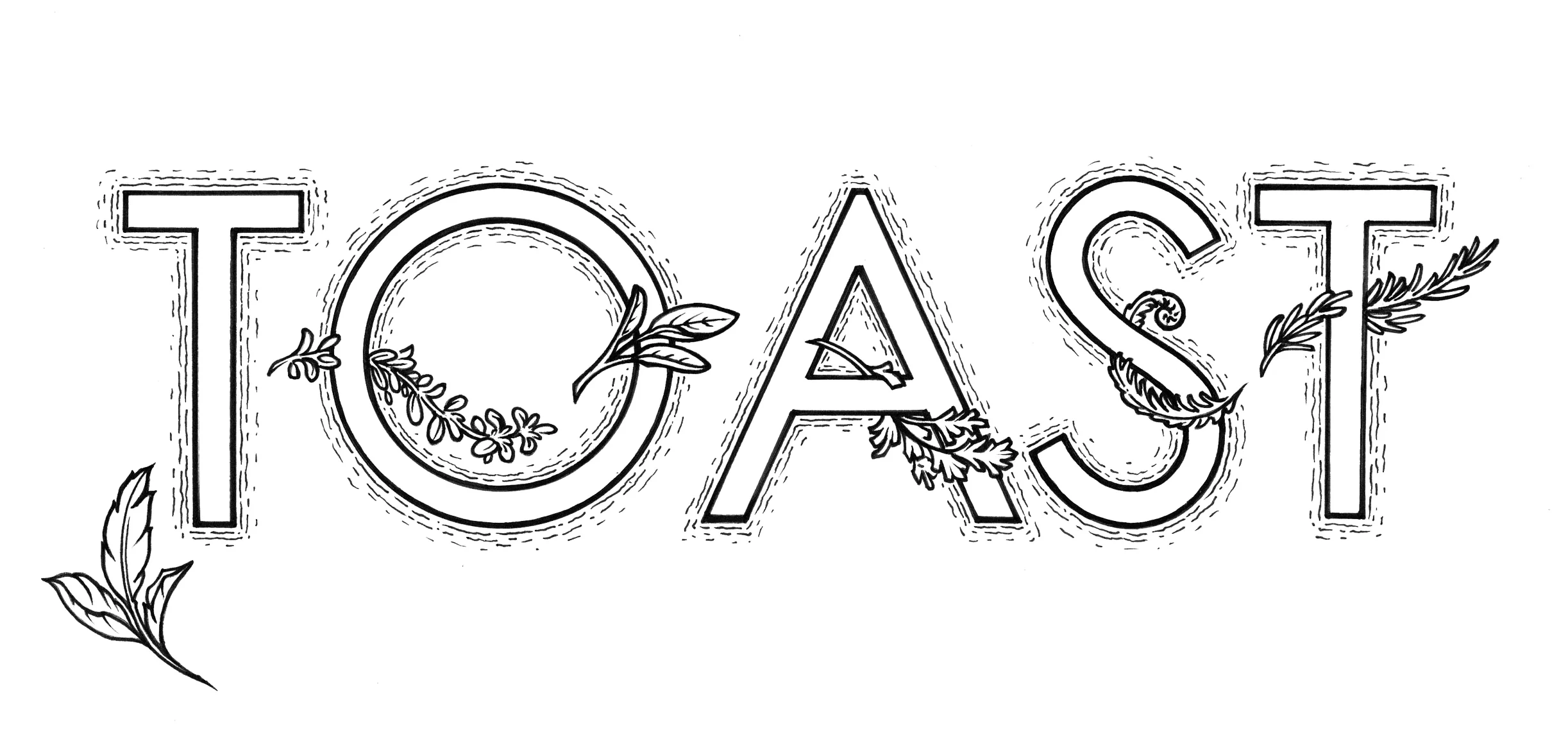 Toast Restaurant hand drawn pen and ink logo