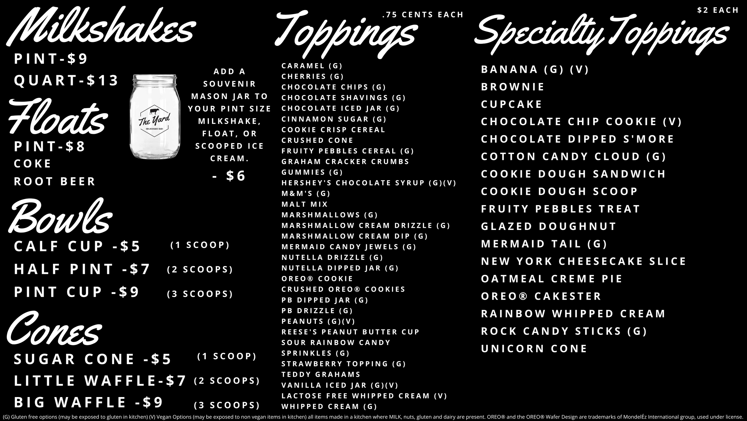 Pricing and Toppings Columbus The Yard Milkshake Bar