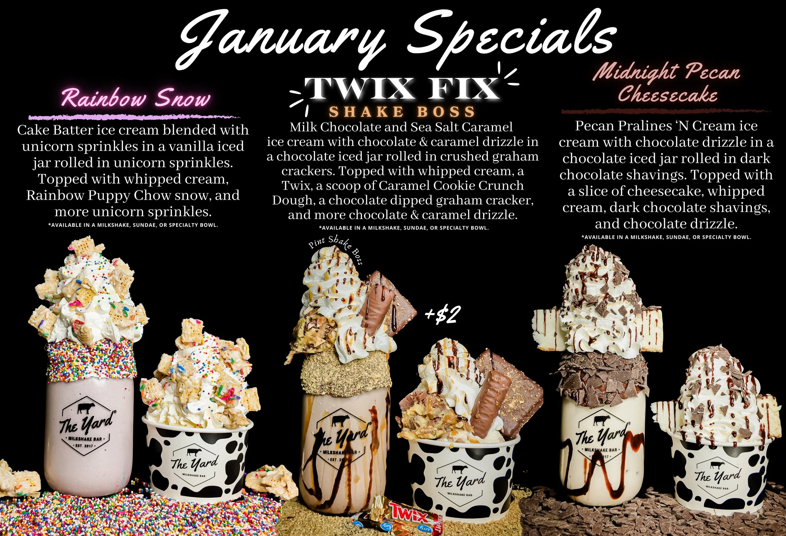 January Specials 2026 at The Yard Milkshake Bar