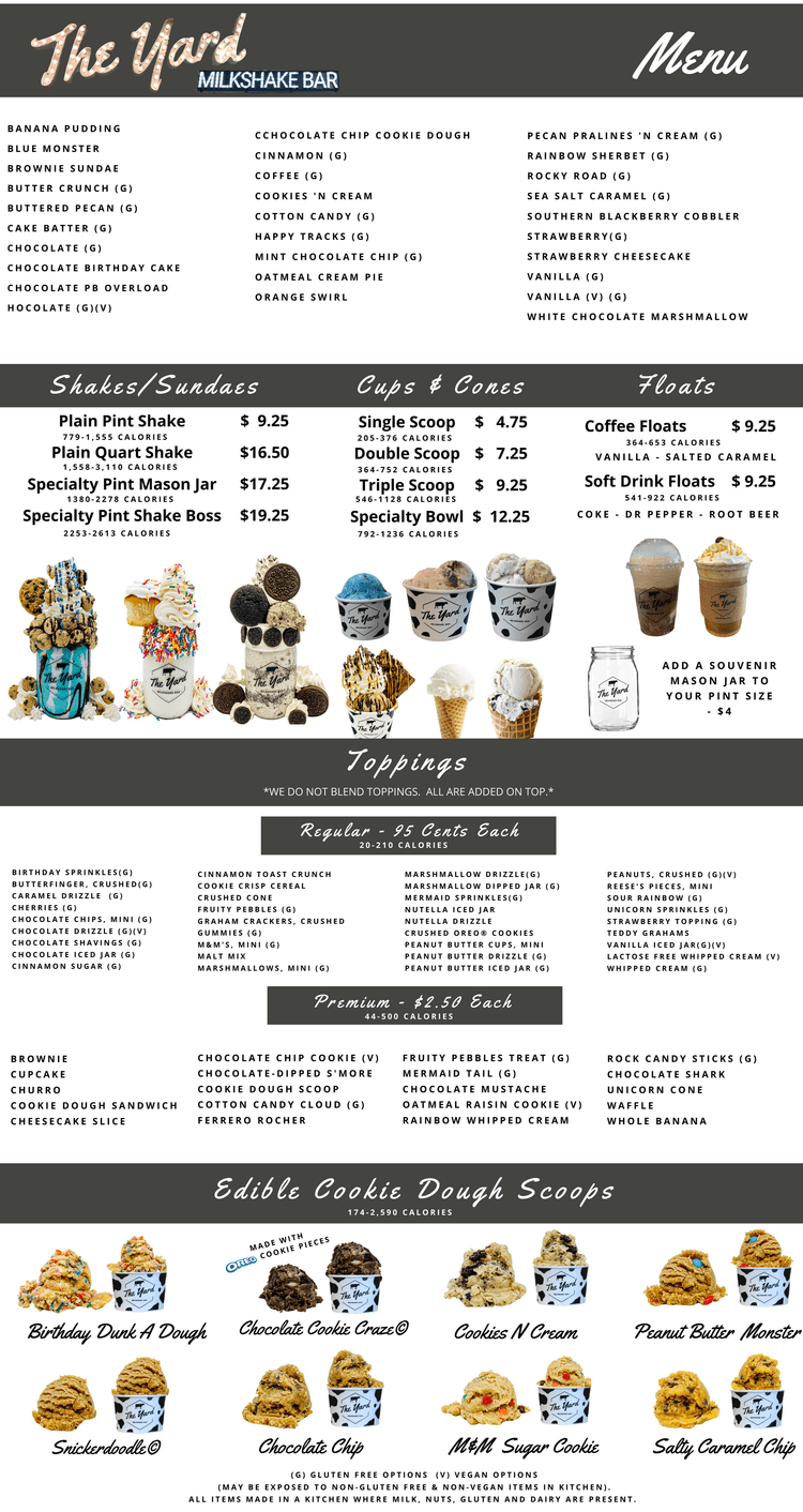 Atlanta Menu — The Yard Milkshake Bar - As seen on Shark Tank