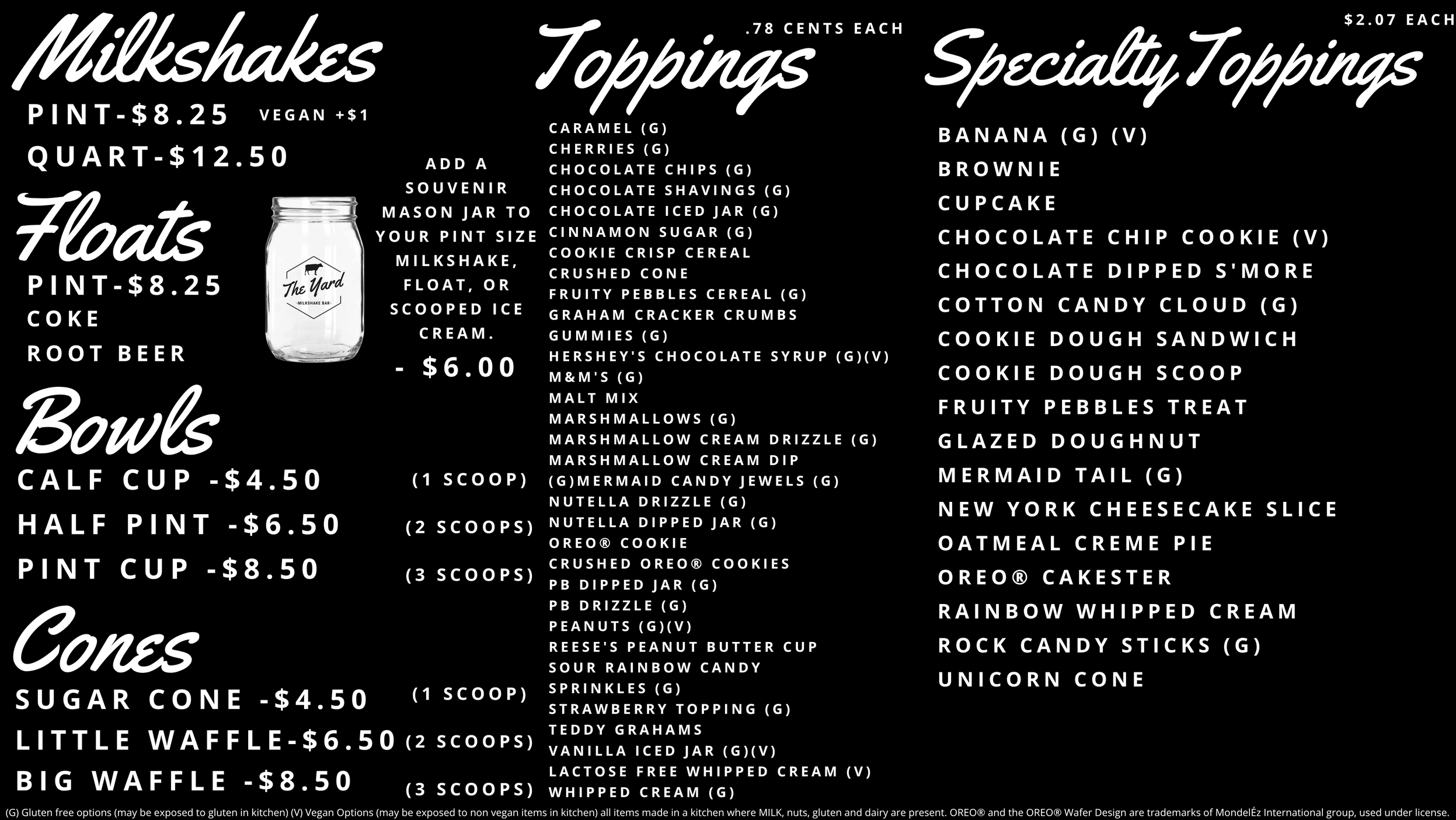 St. Pete Toppings Menu at The Yard Milkshake Bar