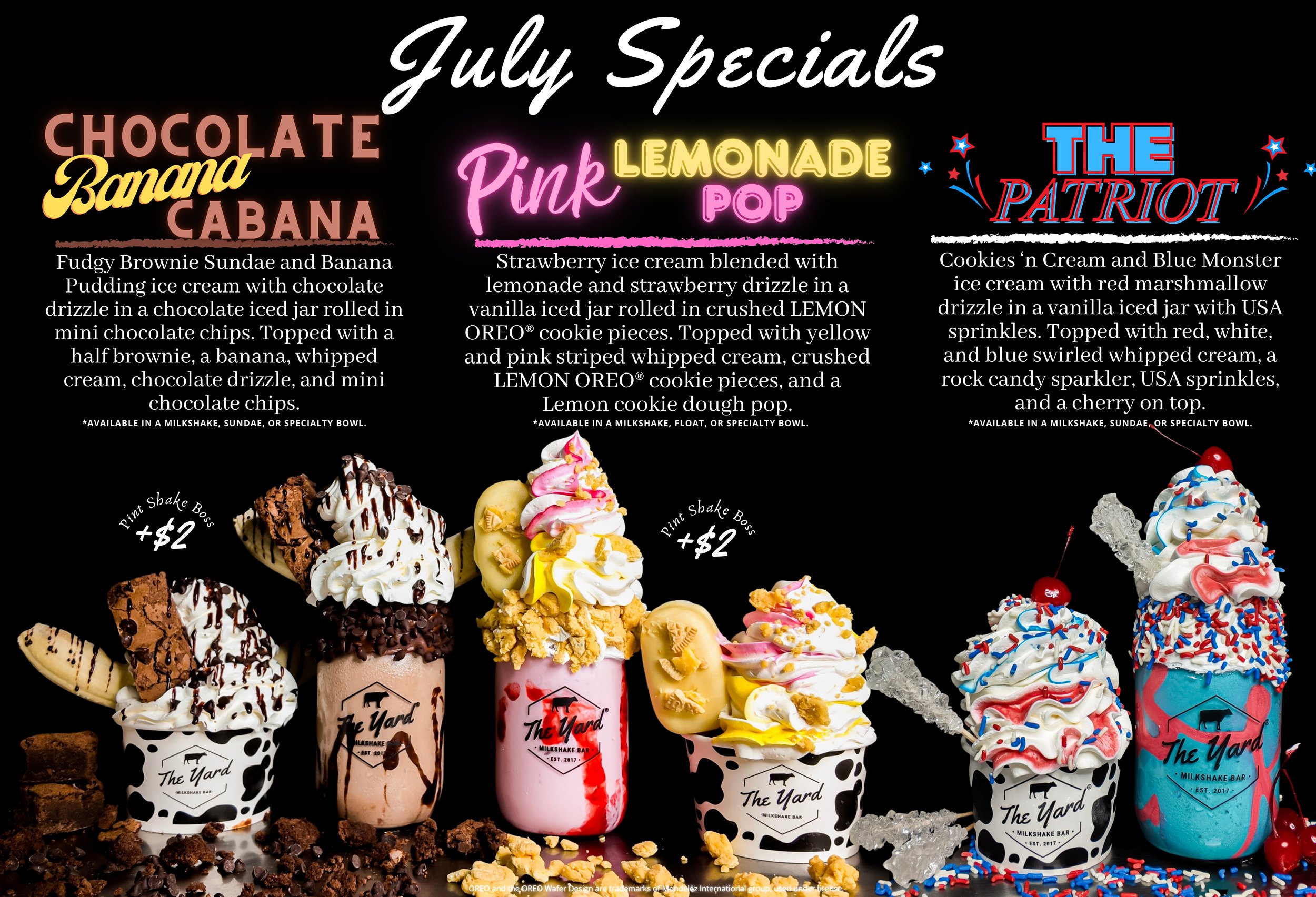 July Specials 2026 at The Yard Milkshake Bar