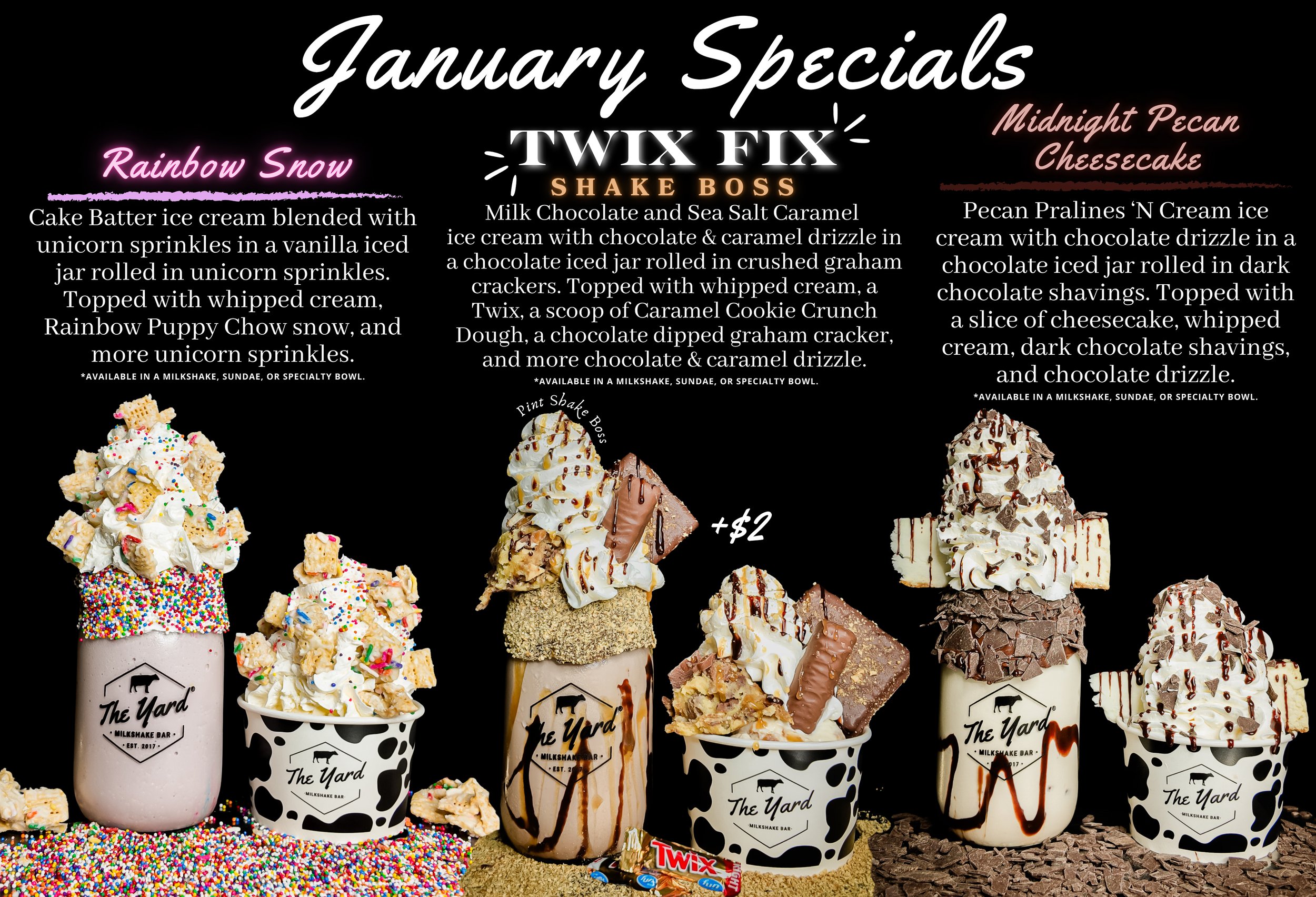 January Specials 2026 at The Yard Milkshake Bar