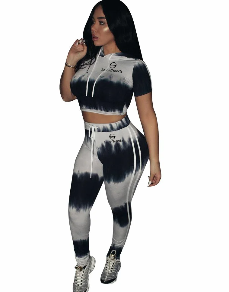 2 pc Short Sleeve Crop Top Hoodie 