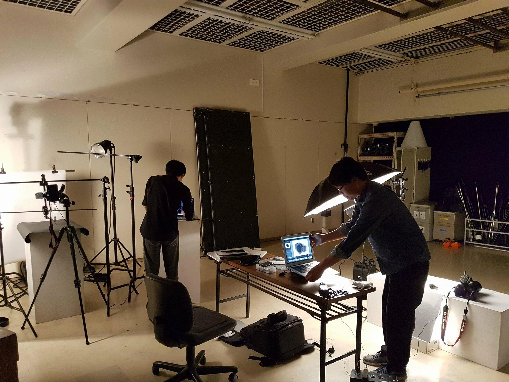 Students working with professional equipment
