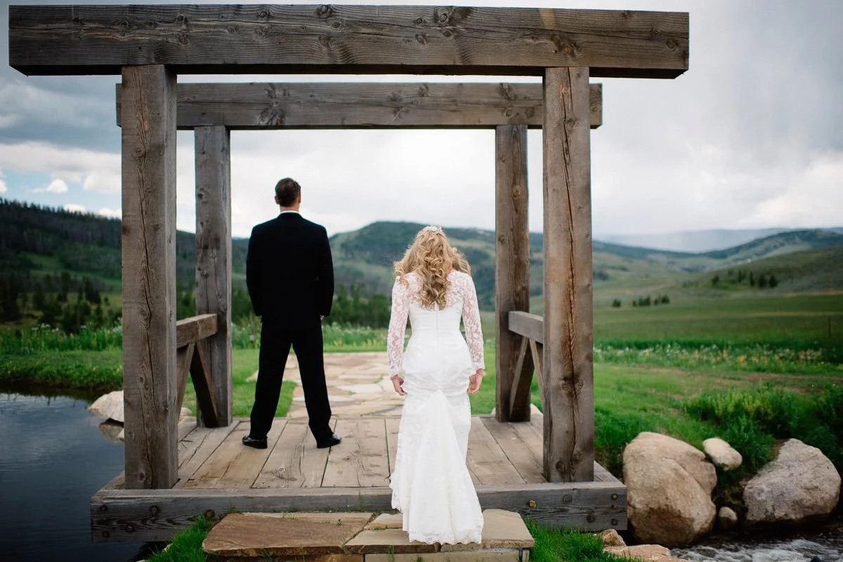 first look destination wedding photographer at strawberry creek ranch in granby colorado