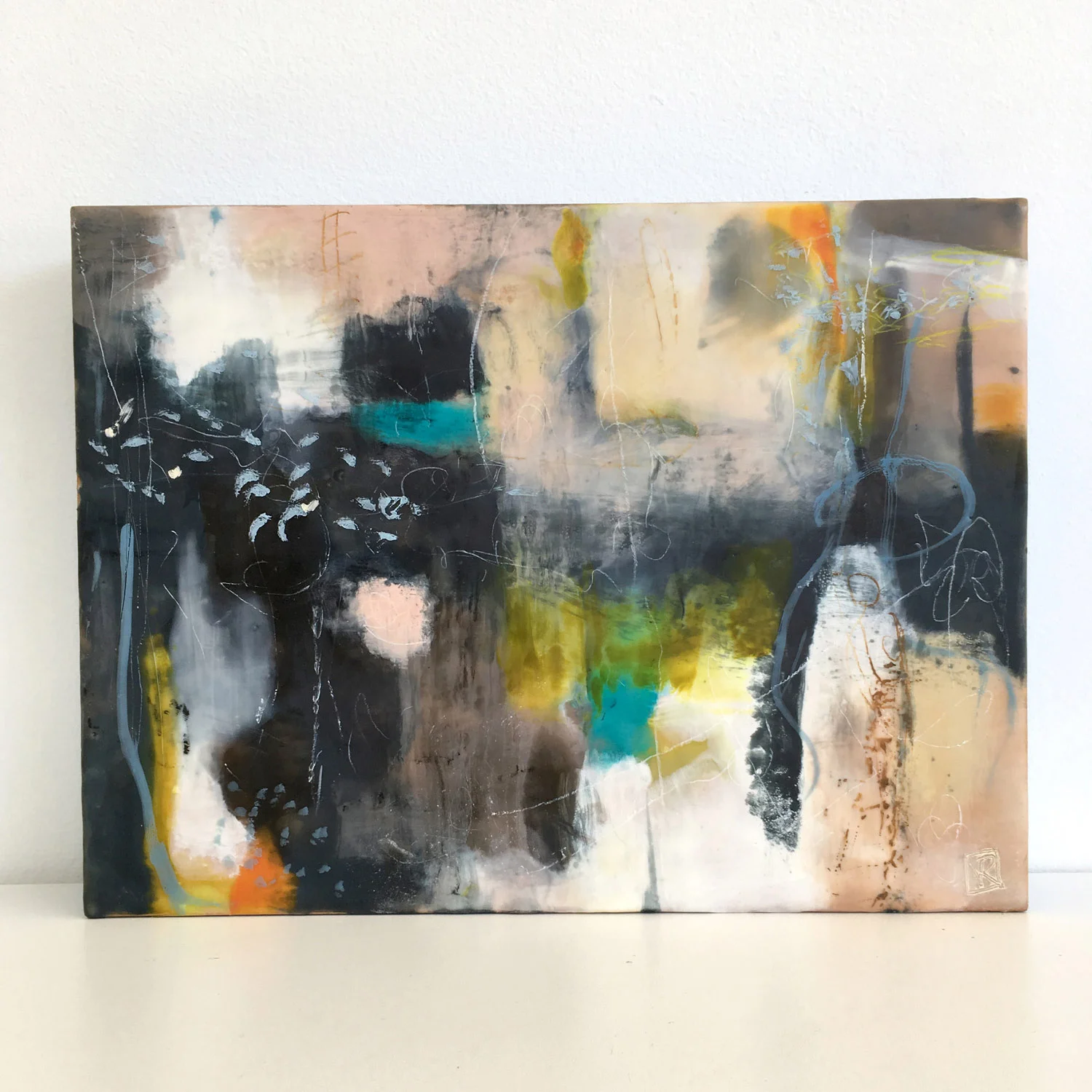 Pink Dawn: Early Flight SOLD Encaustic and mixed media on cradled birch panel, 30 x 40cm Enquire