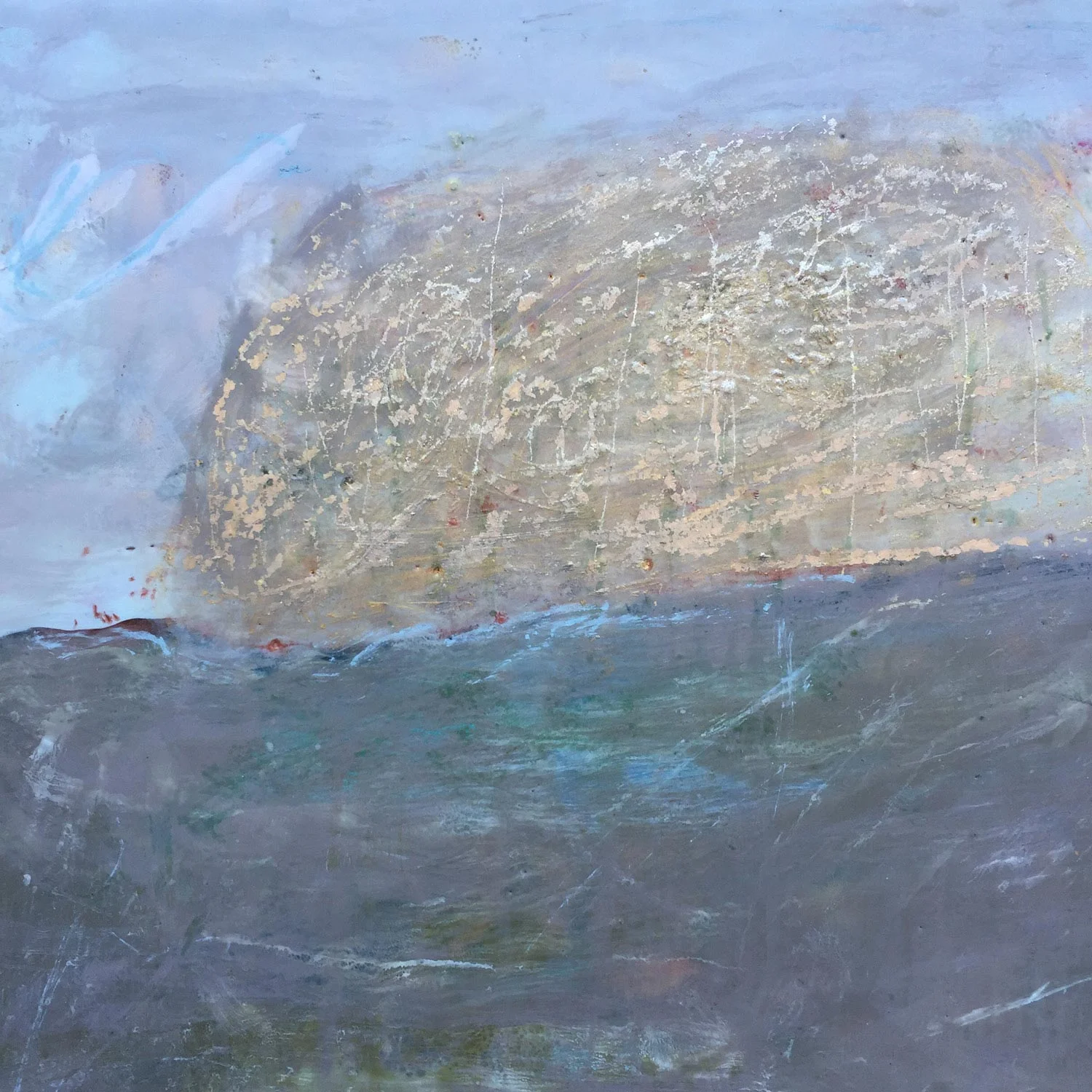 My Happy Place $850 Encaustic and mixed media on cradled birch panel, 40 x 40cm Enquire