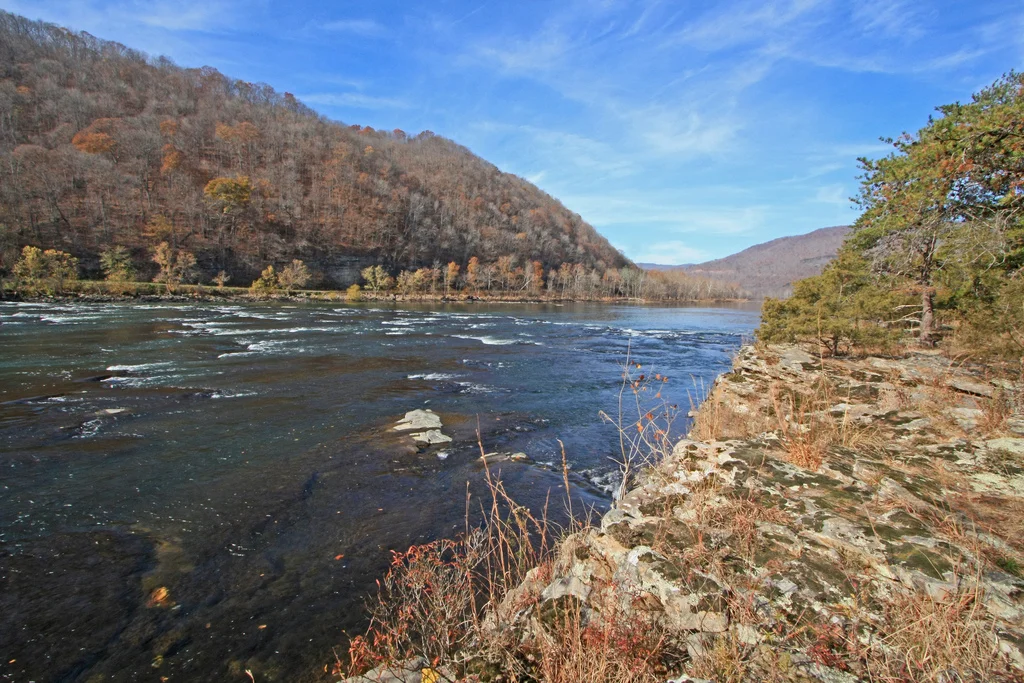 Allegheny Mountains Sandstone Riverscour Glade, Sandstone Falls, New River, New River Gorge National River, Raleigh and Summers County, West Virginia