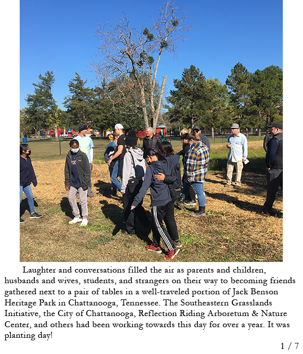 Volunteers gathering at Jack Benson Heritage Park in Chattanooga, TN. Story in caption.