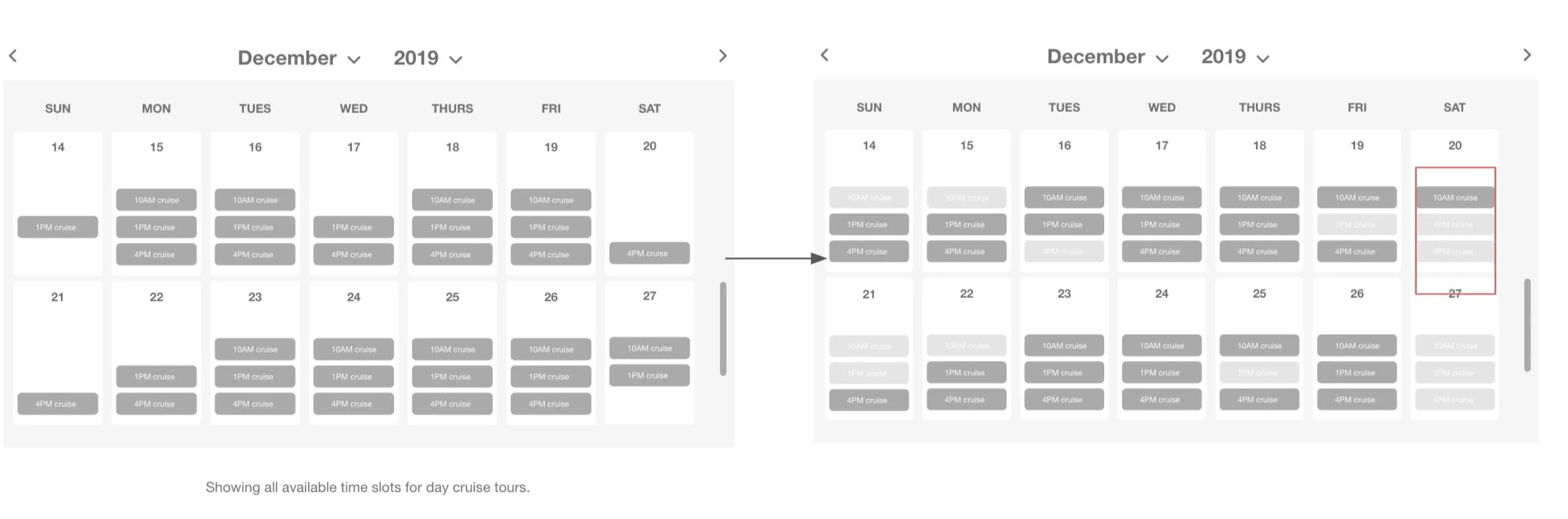 Grey out unavailable time slots in “Schedule” page and remove bottom text