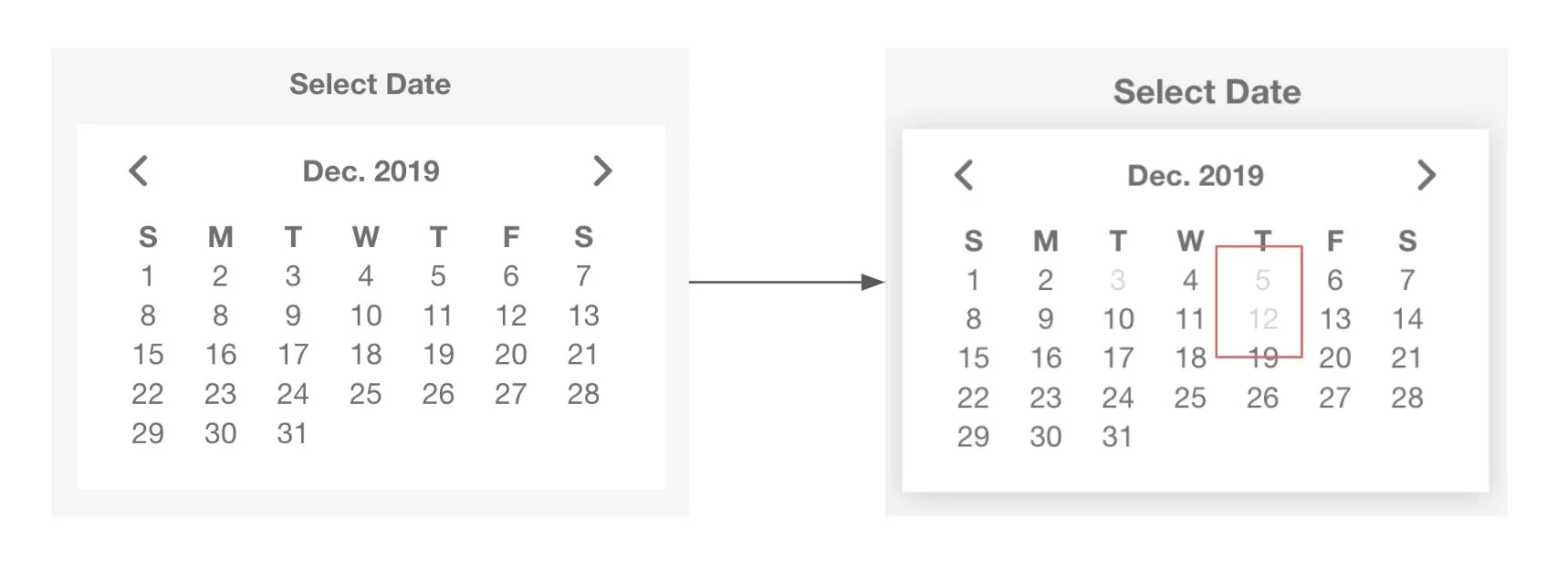Grey out unavailable dates on the calendar in booking process. Make “Select Date” call to action more visible and use consistent styling.