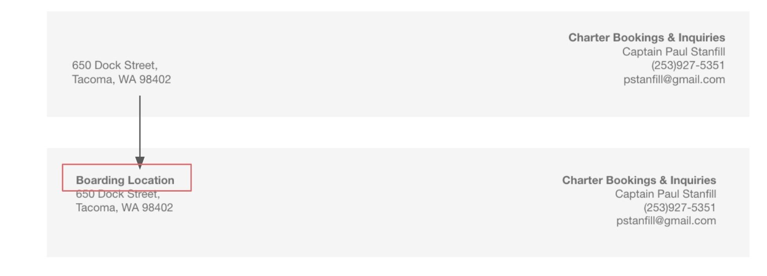 Identify address in footer as boarding location