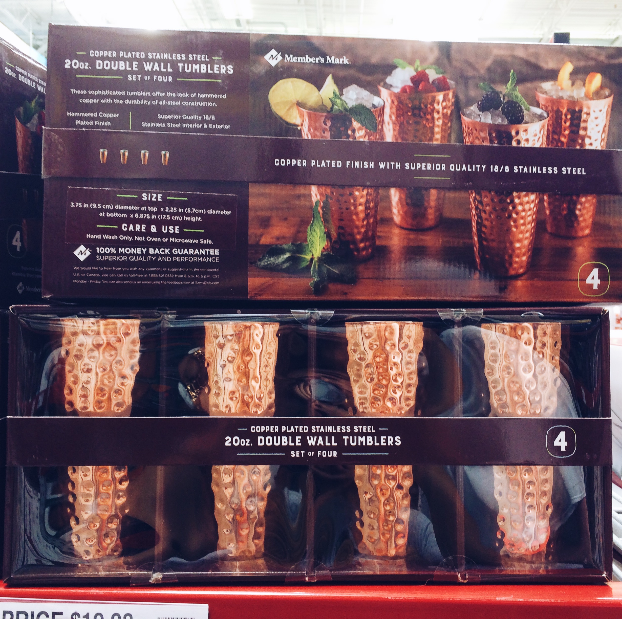 Double-Wall Copper-Plated Tumblers Members Mark 20 oz 4 pk.