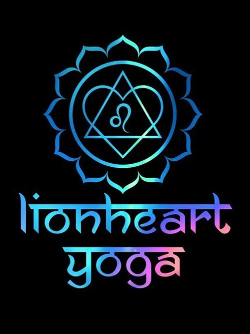 LionHeart Yoga logo on a black background with an image passthroug