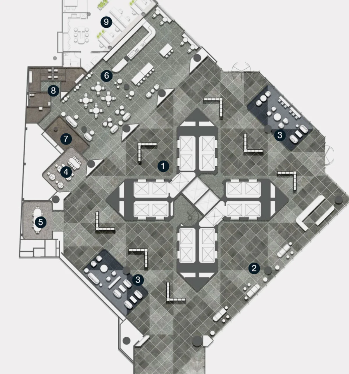 The building’s geometric floorplate