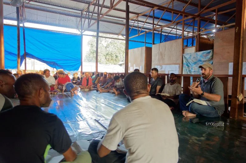Jim teaching a lesson in the newly built shelter