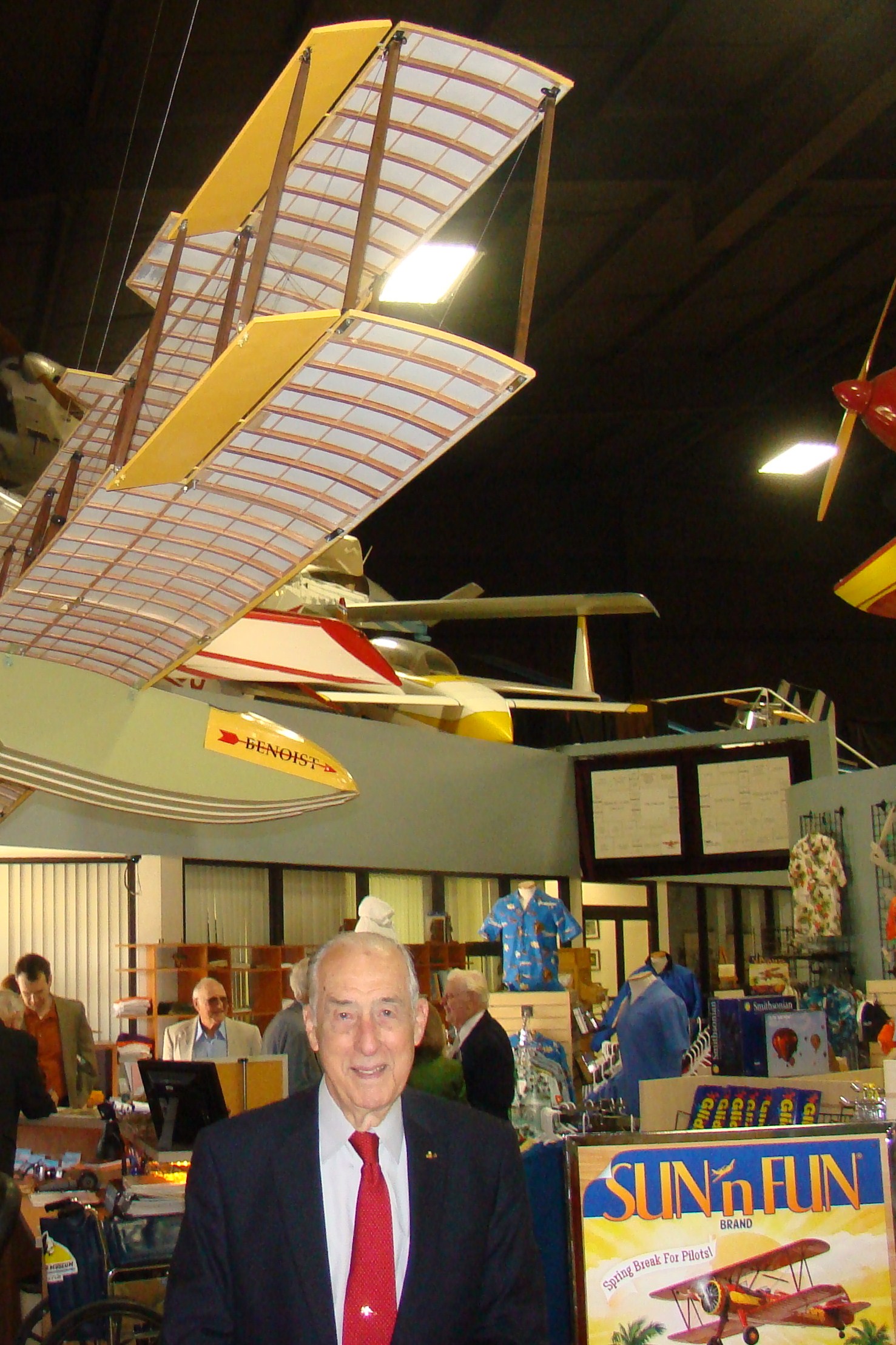 Florida Air Museum, Dick Newton at entrance, 28 Jan '12.JPG