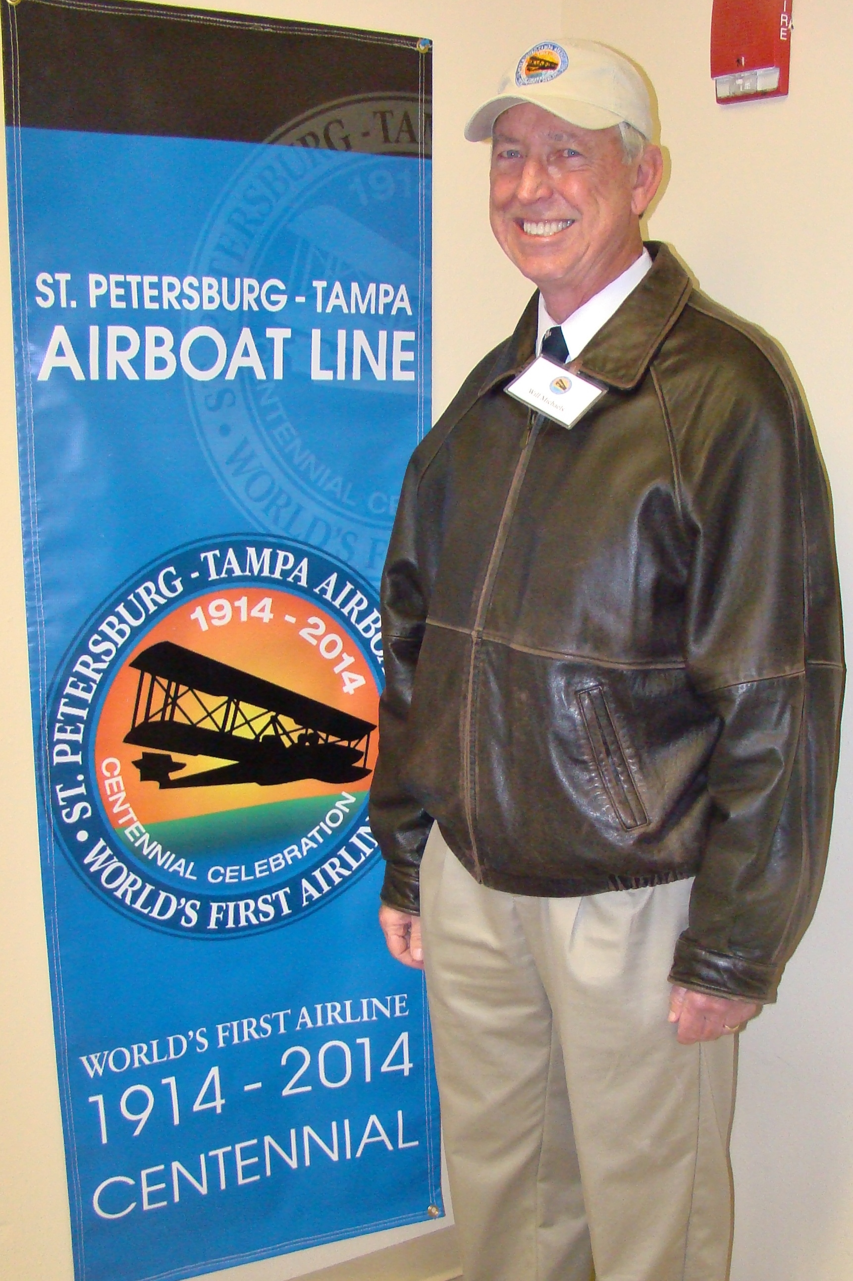 Will Michaels with Flight 2014 Centennial Pennant, 1 Jan '14.JPG