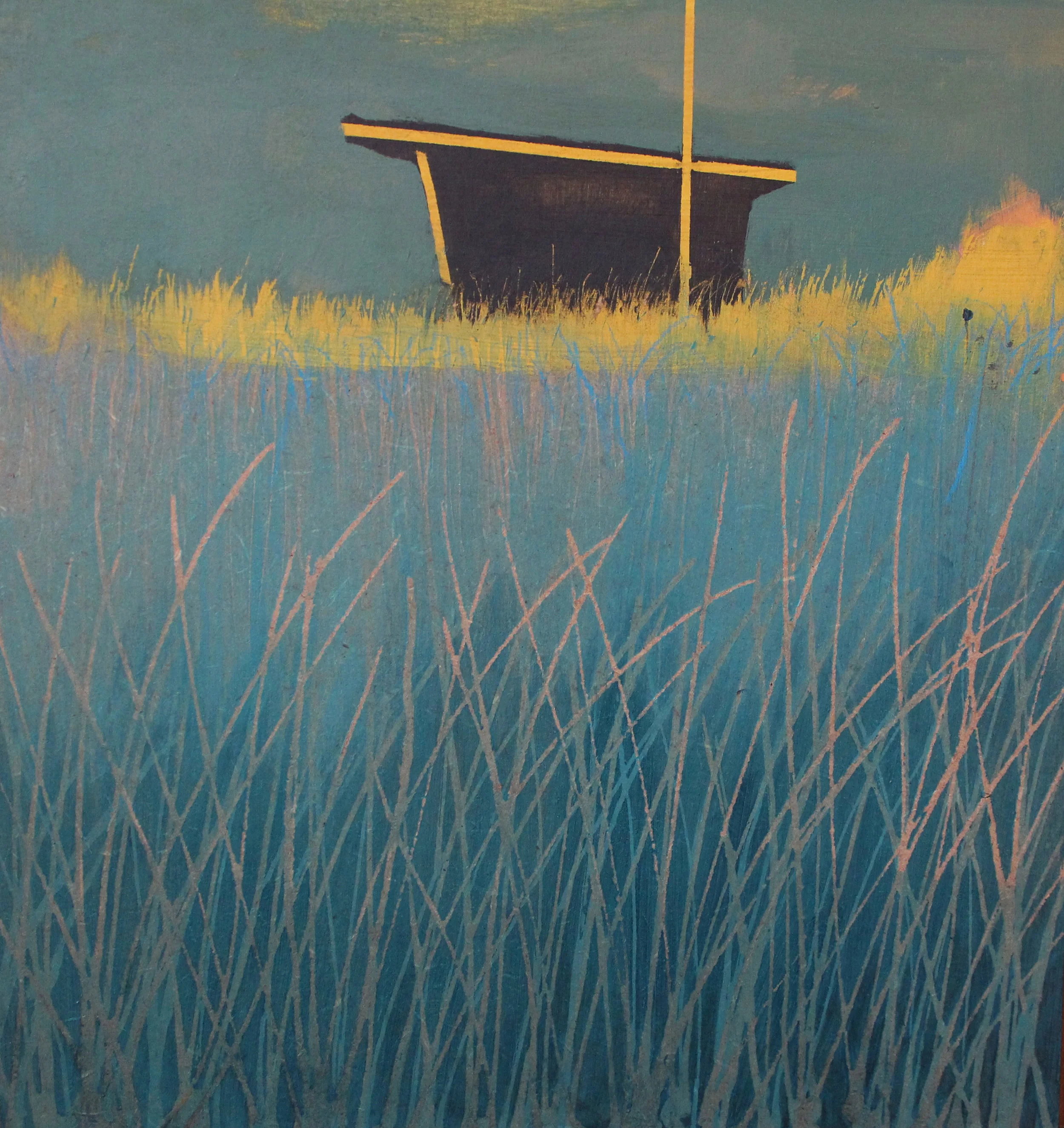 Break of sunlight, Gwithian lifeguard hut, 28x28 cm, acrylic on board, £sold.