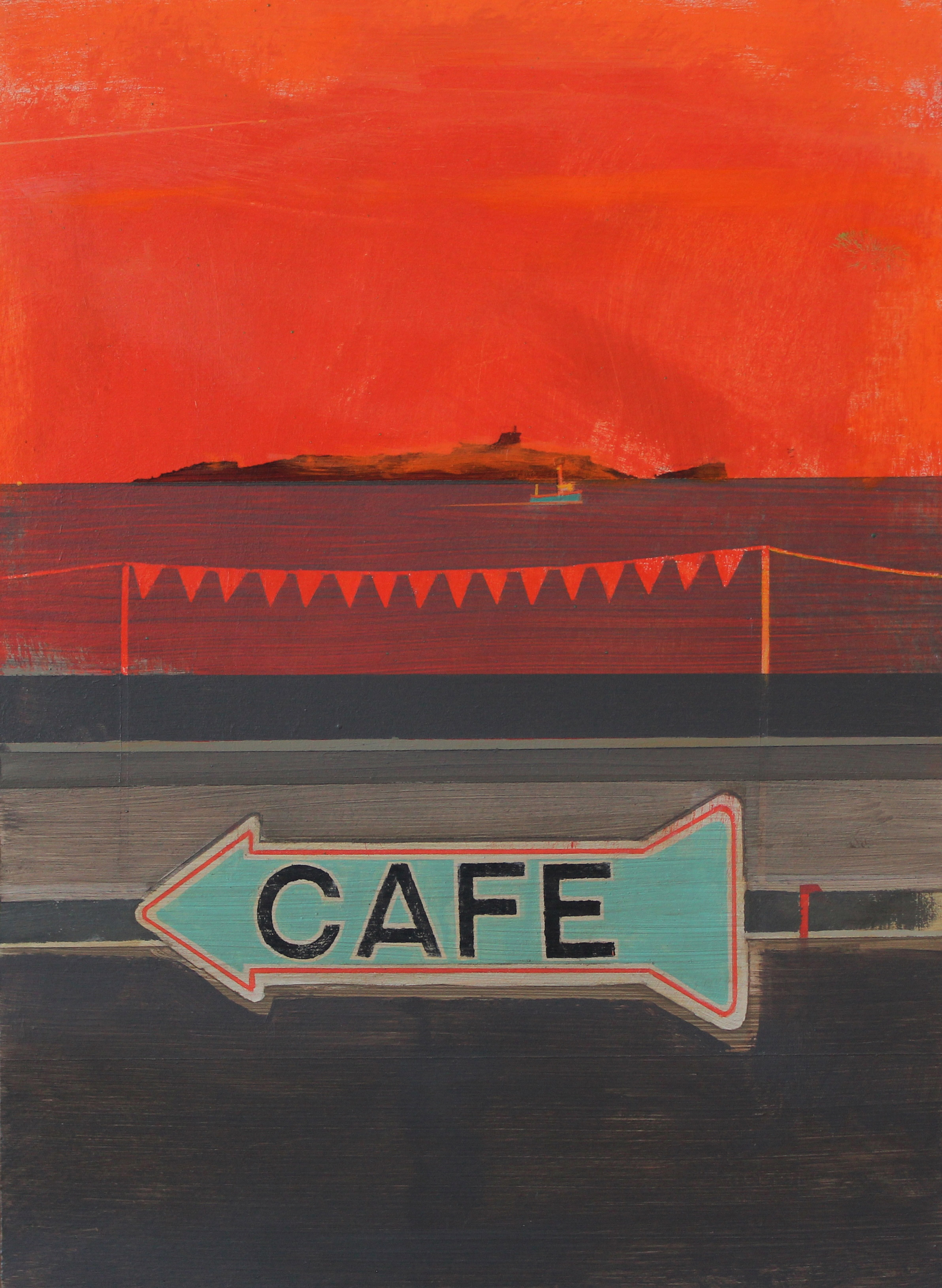 Cafe sign at sunset, Mousehole, 35x25 cm, acrylic on board, £695.