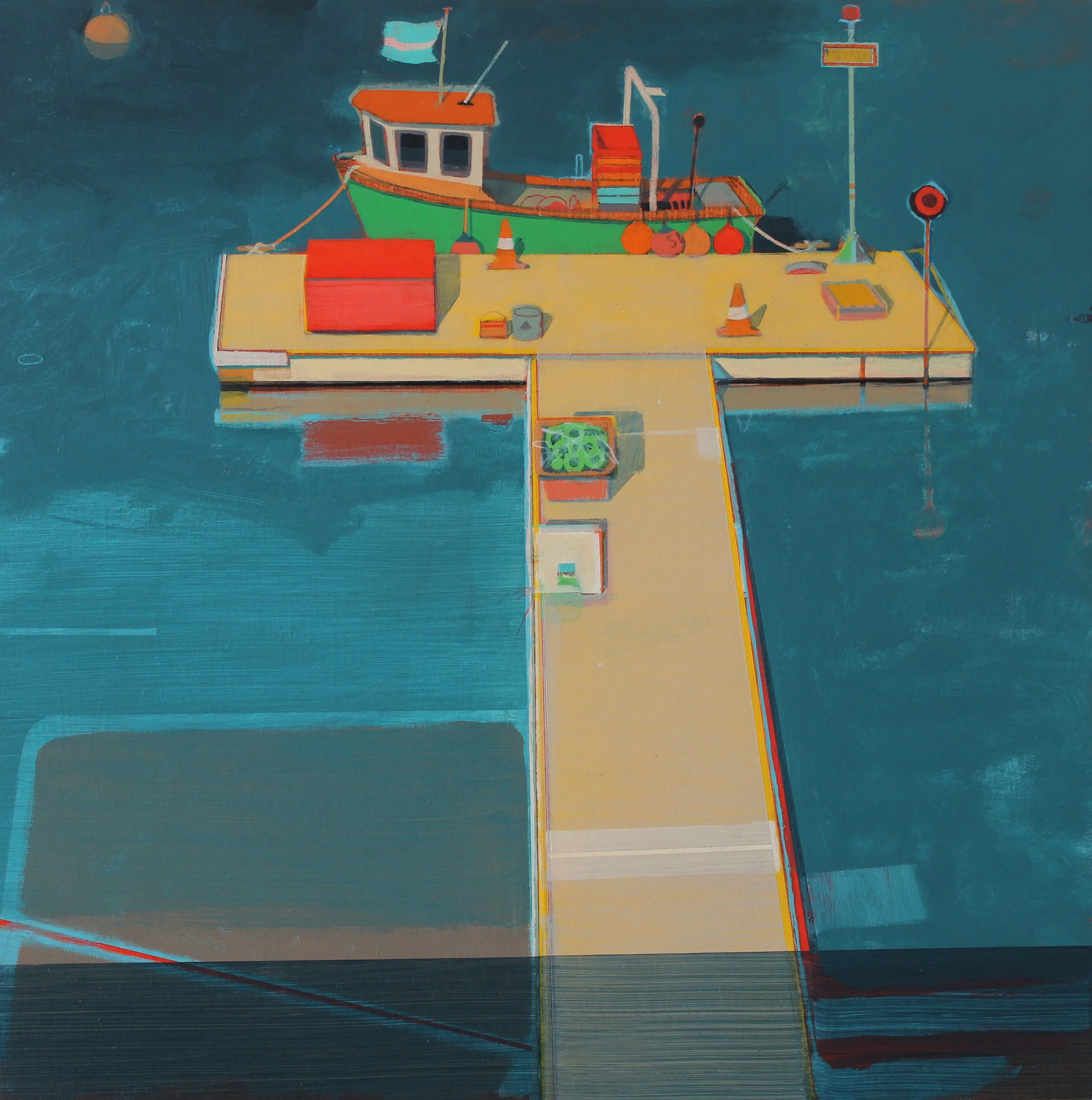 Green fishing boat , Mylor 45x45 cm , acrylic on board, £1000.