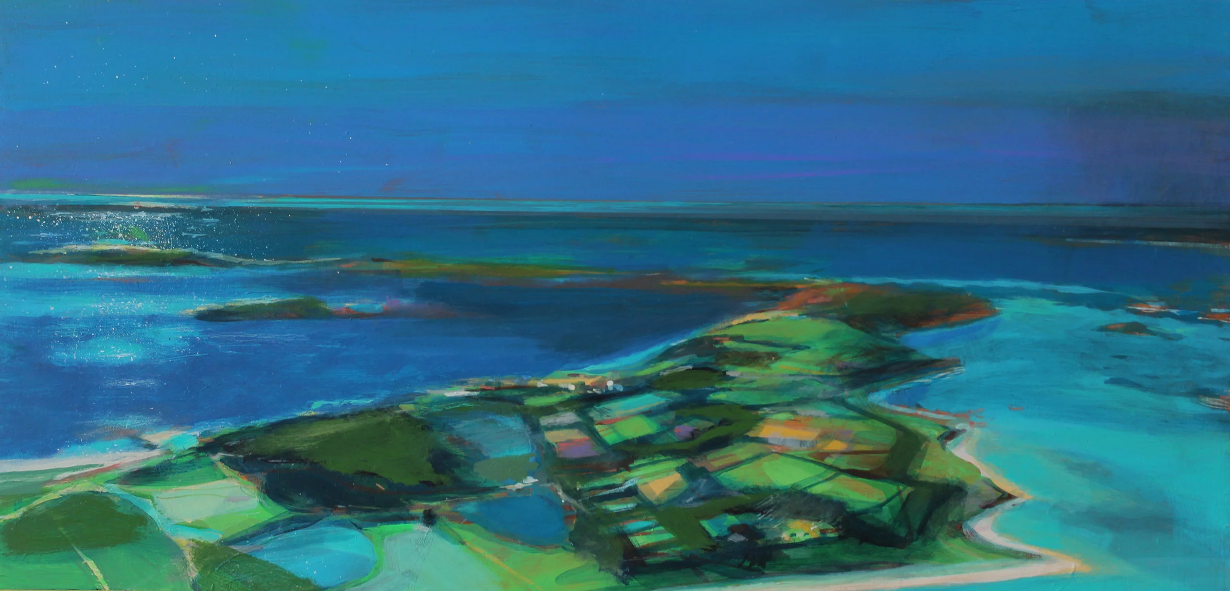 Over Tresco, Isles of Scilly, acrylic on board ,28x60 cm £sold.