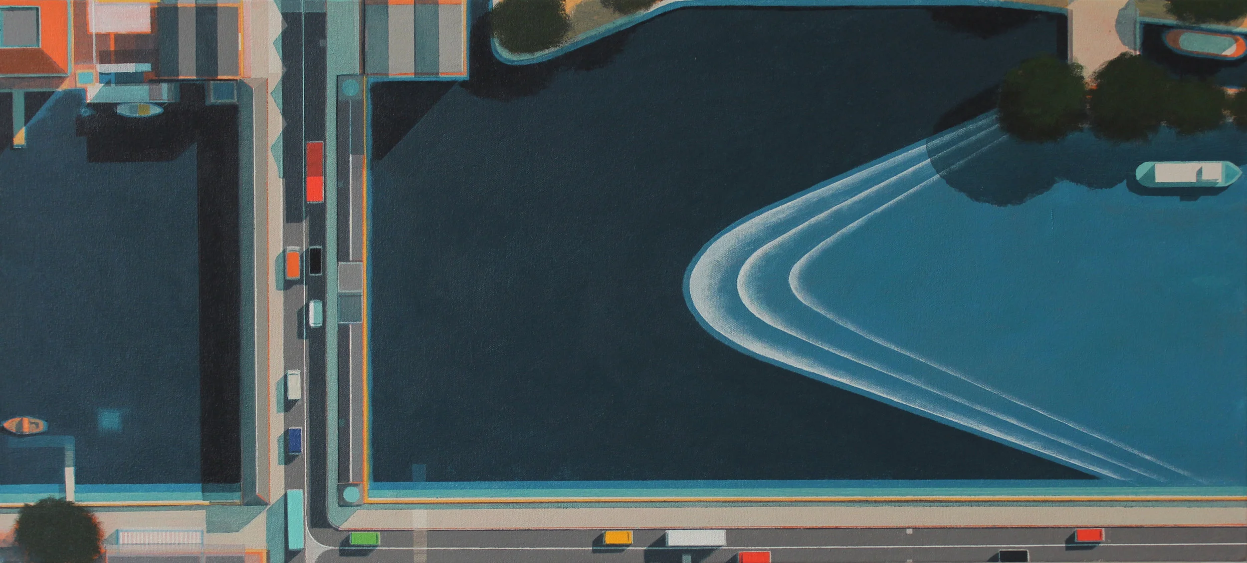 The River Avon at Pulteney Bridge, acrylic on board, 45x100 cm, £sold.