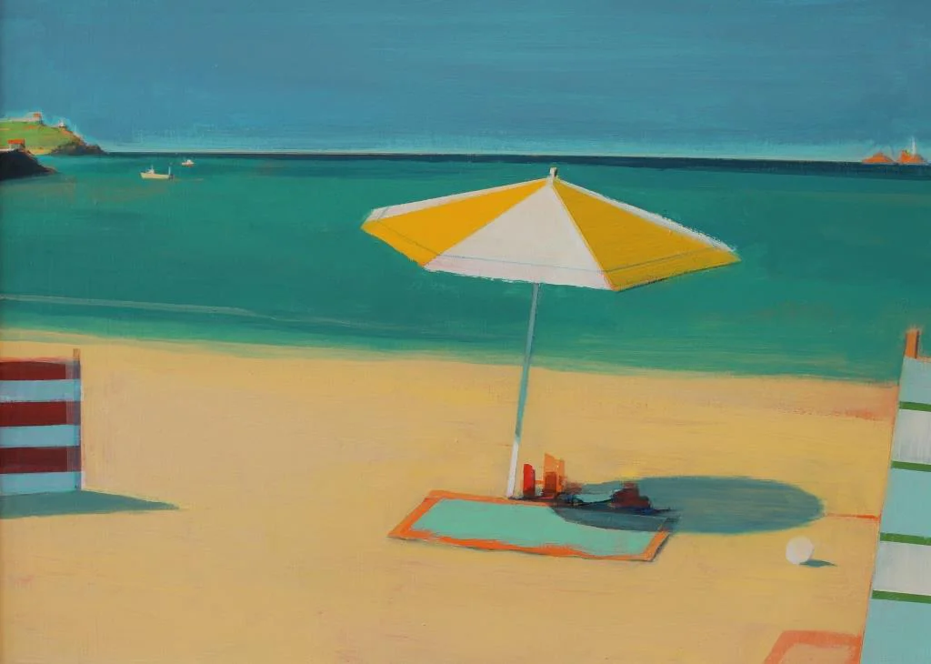 Carbis Bay parasol ,acrylic on board, 30x42 cm £sold.