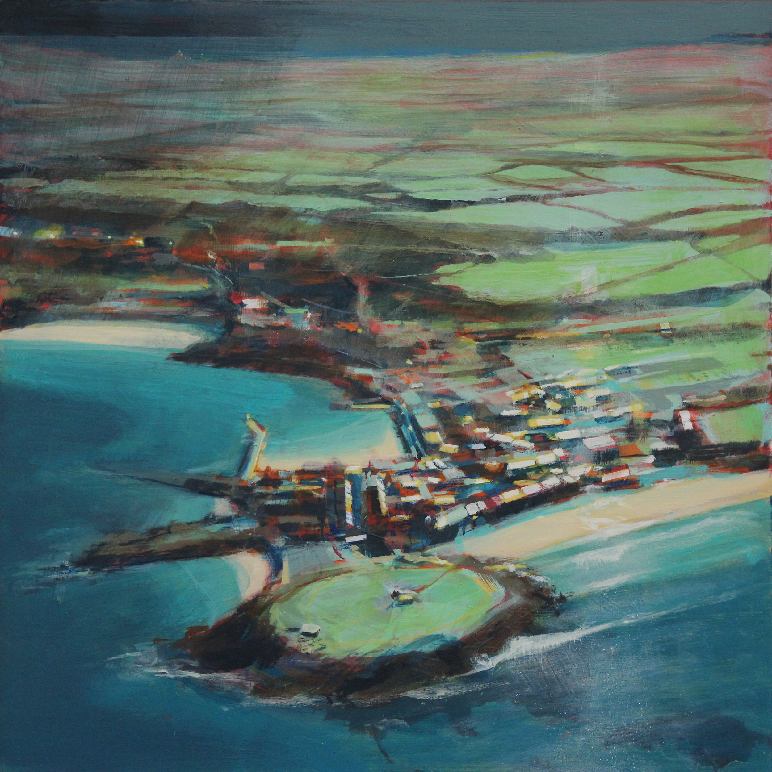 Above St Ives, heavy weather, acrylic on board, 30x30 cm, £sold.