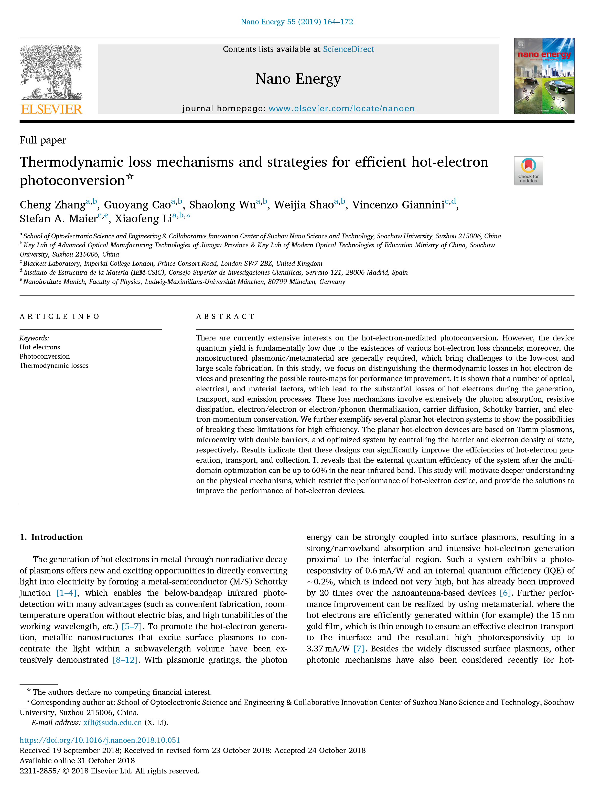 Loss mechanisms and stragies for efficient hot electron photodetectors