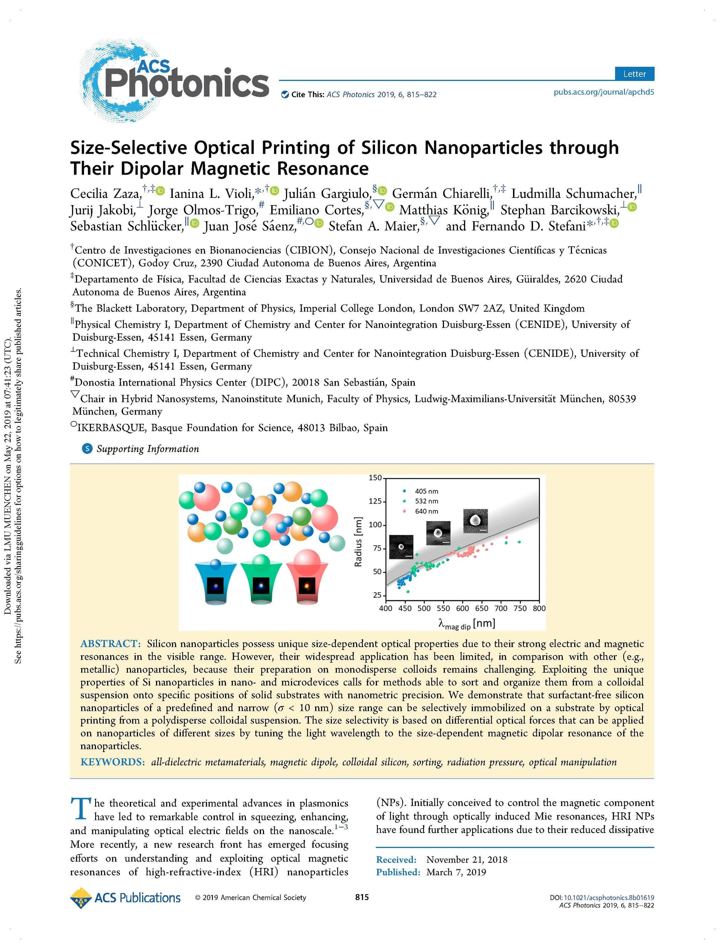 Optical printing of silicon nanoparticles