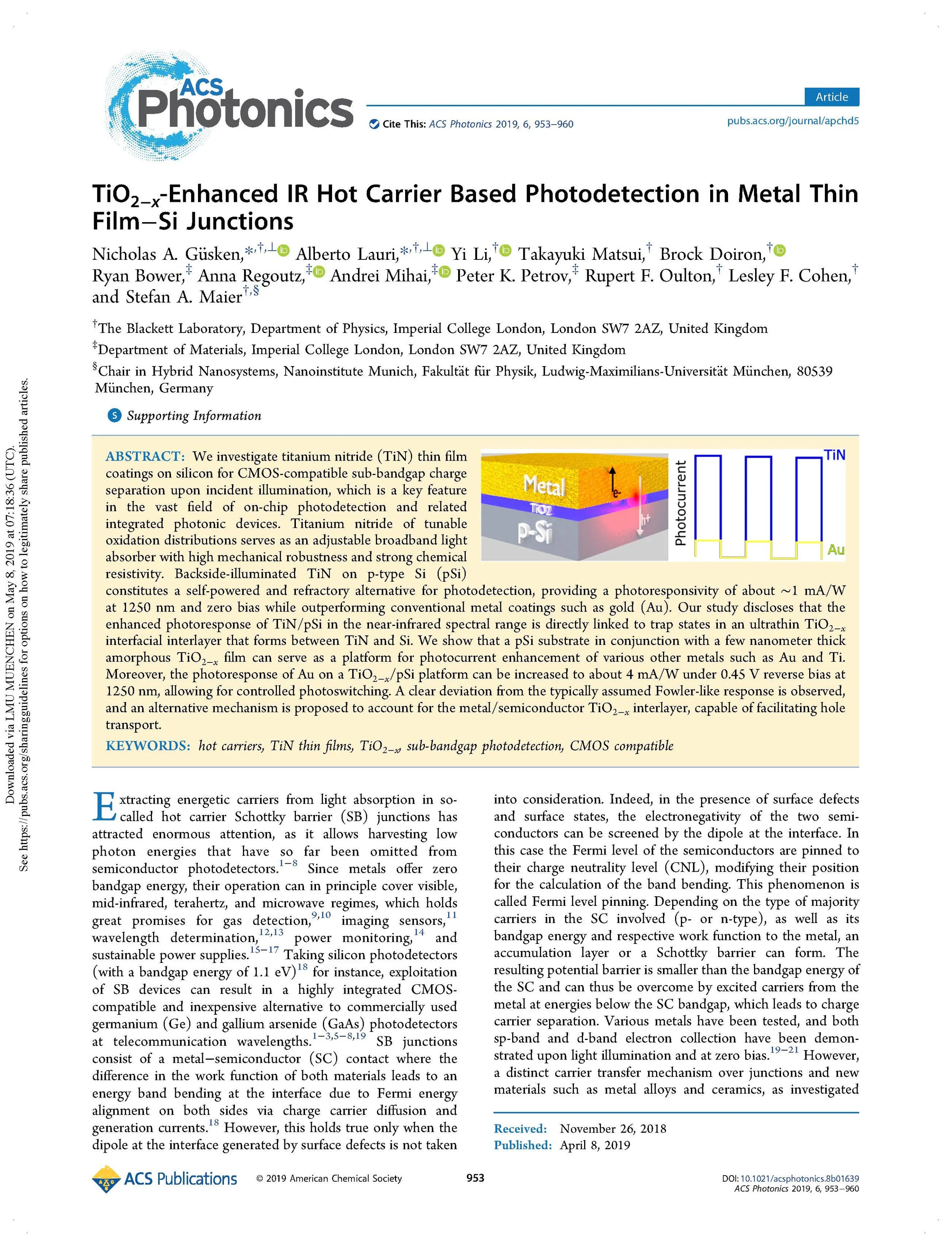 Hot-electron Schottky photodetectors