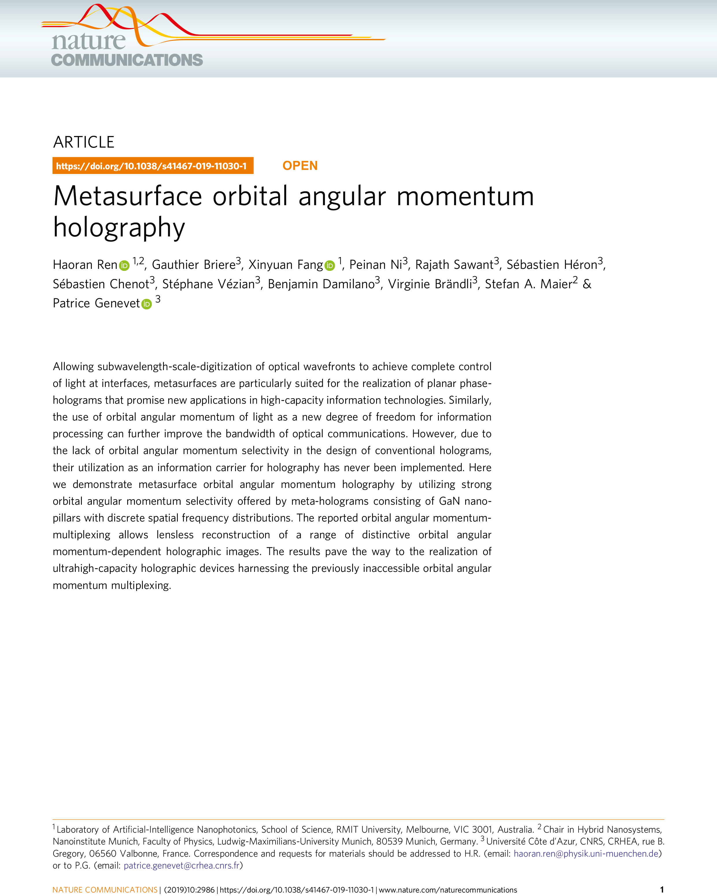 Holography with metasurfaces