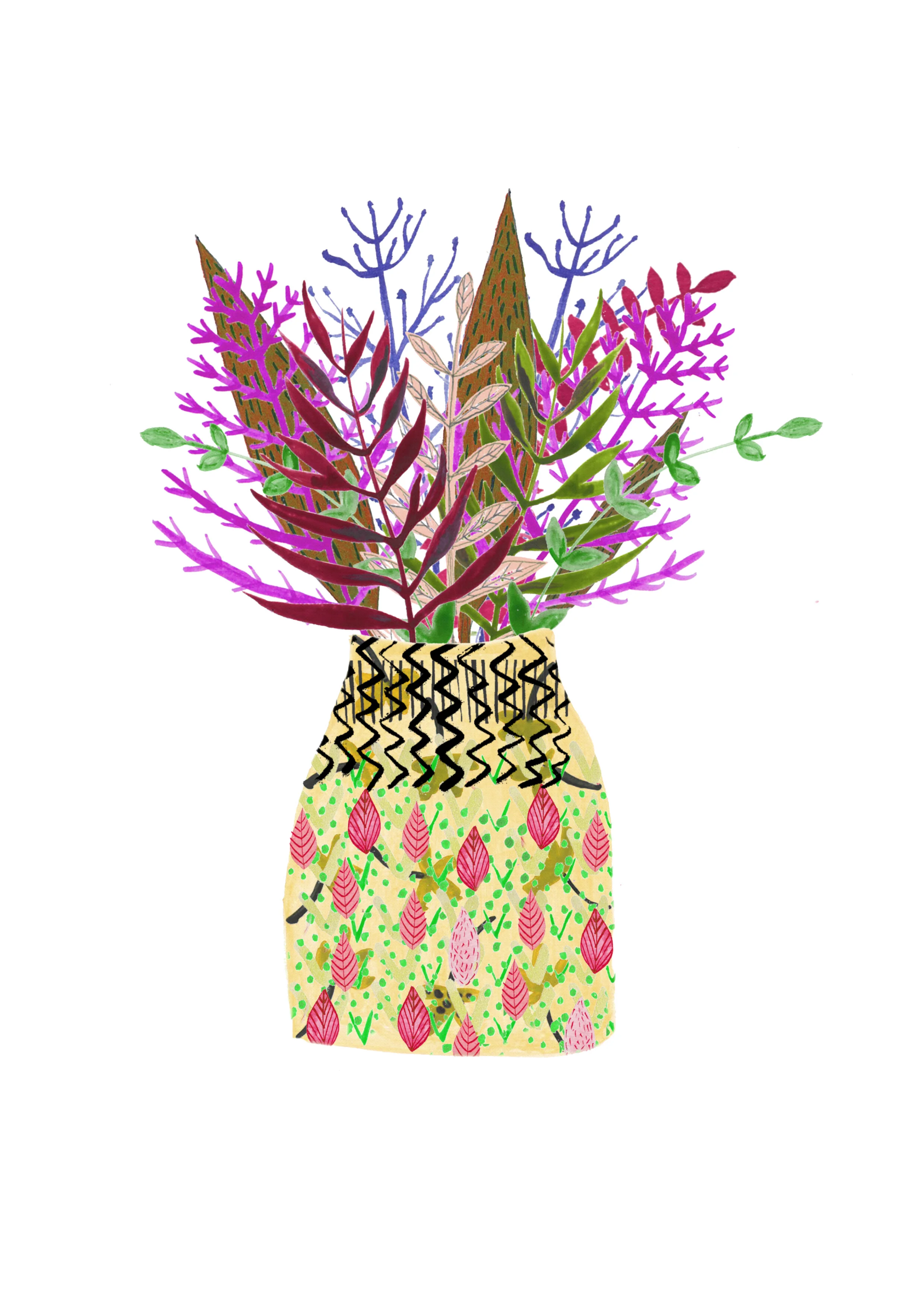 yellow pot with pinky flowers.jpg