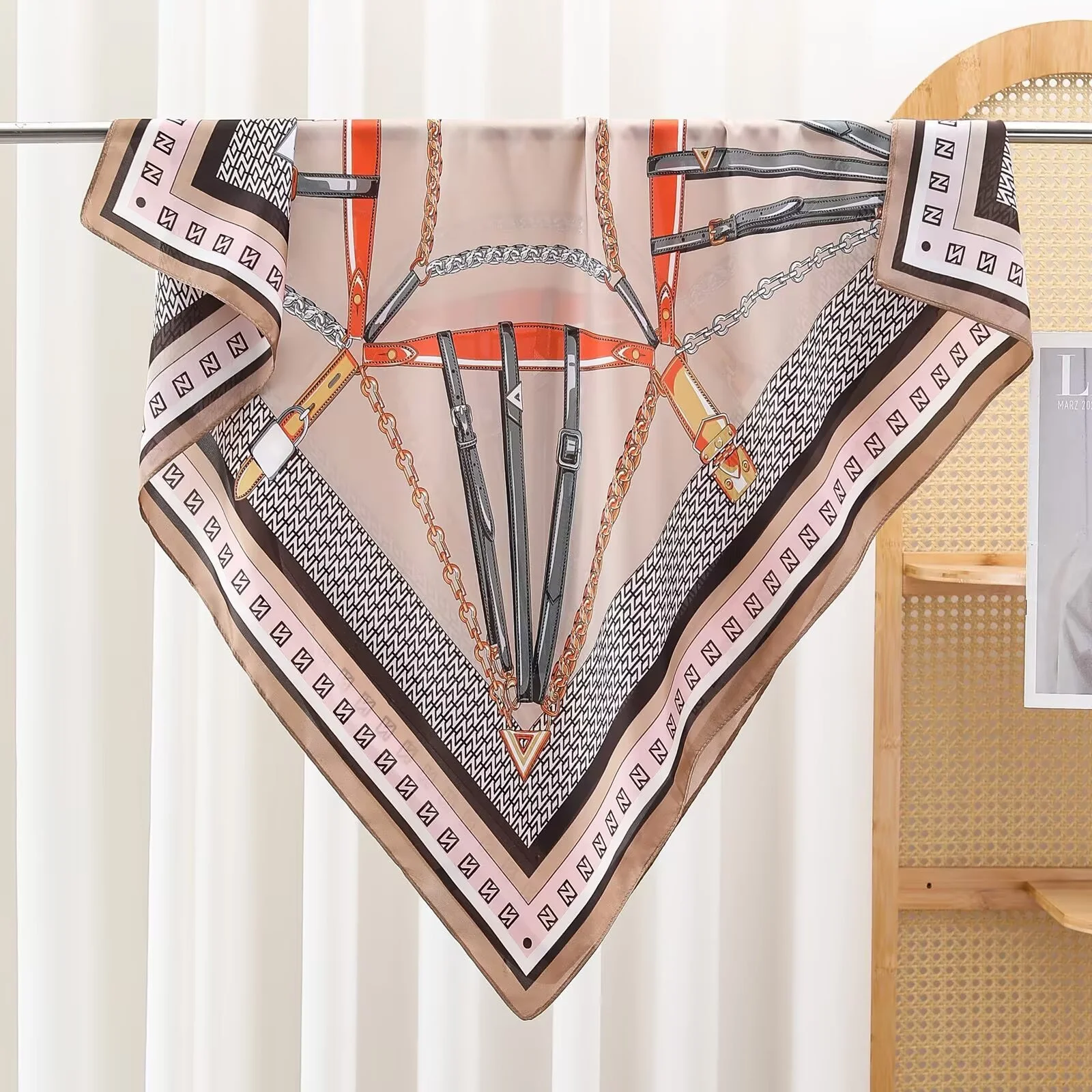 Square Brown / Orange Luxe Tack Poly Scarf