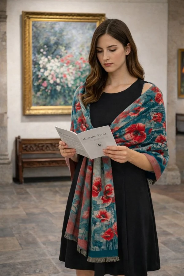 Turq / Red Poppy Field Reversible Wrap – Artisan Shawl