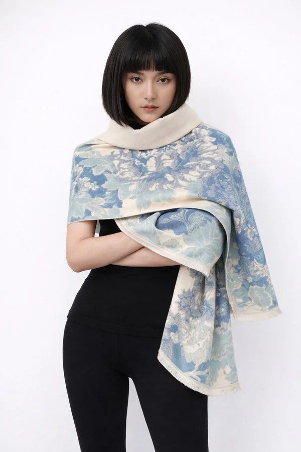 Blue / White Bloom Reversible Wrap
