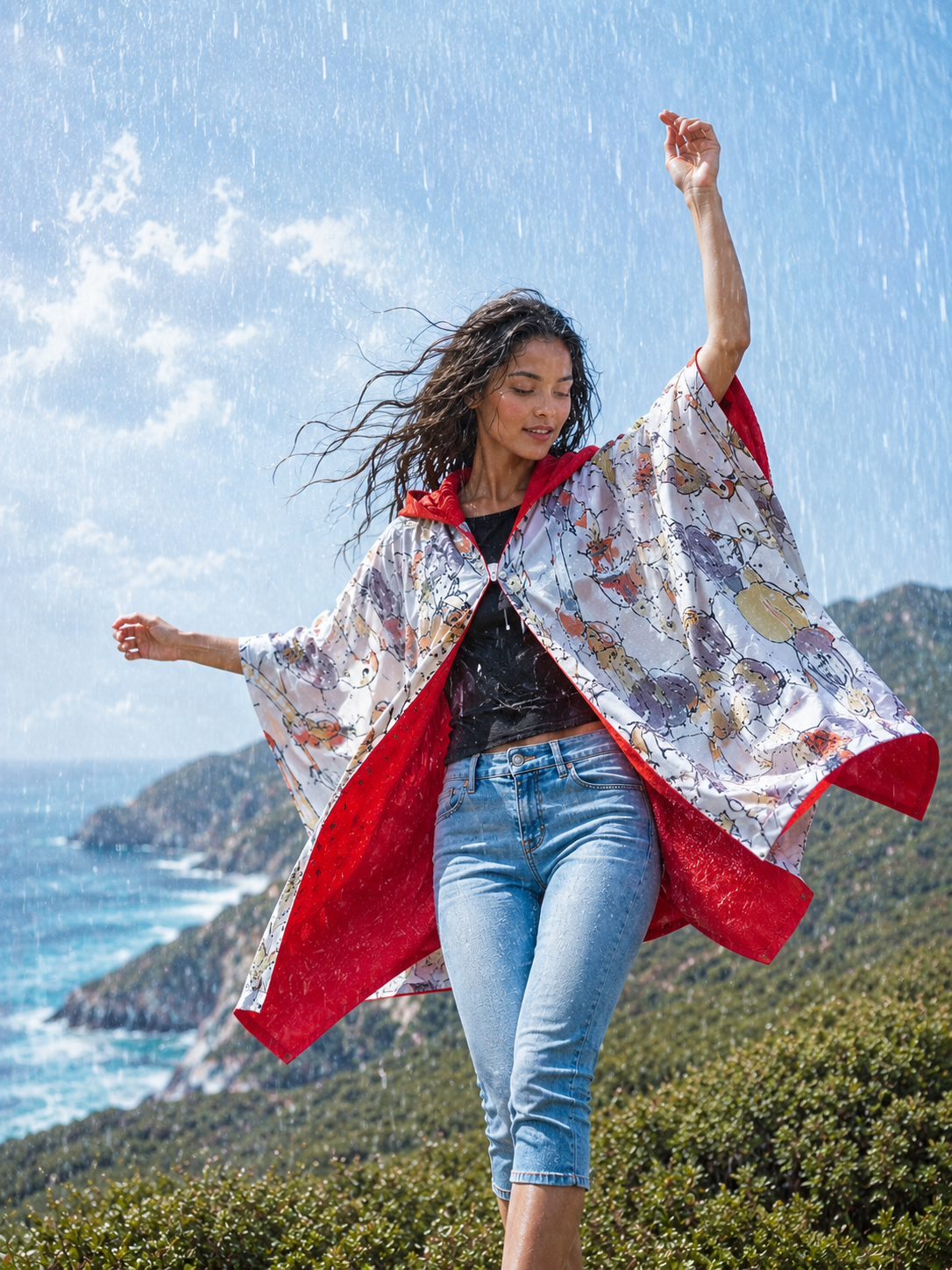 Red Cats and Dogs Reversible Rain Cape - Pet Collection