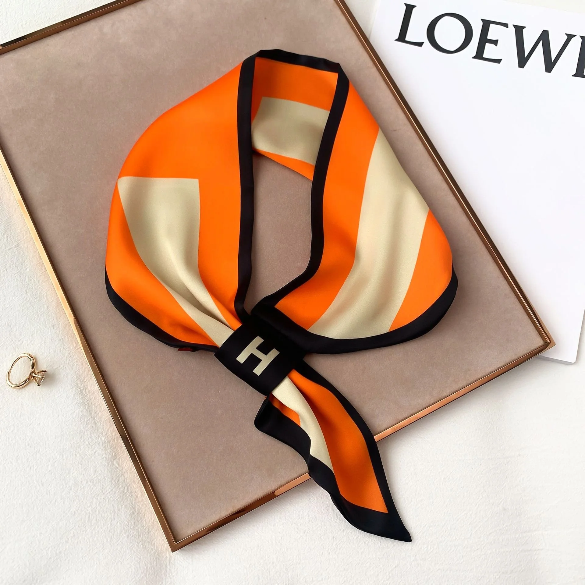 Orange Striped H Loop Scarf