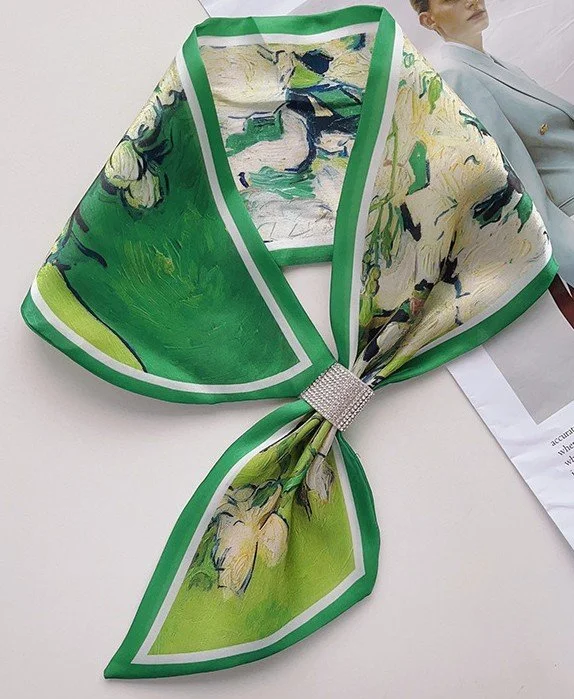 Green Botanical Impression Gem Loop Scarf