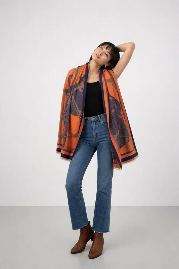 Orange / Blue Equine Halter Reversible Wrap – Artisan Shawl