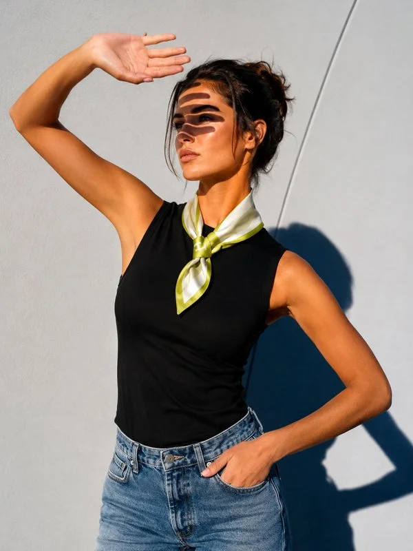 Green Striped H Loop Scarf