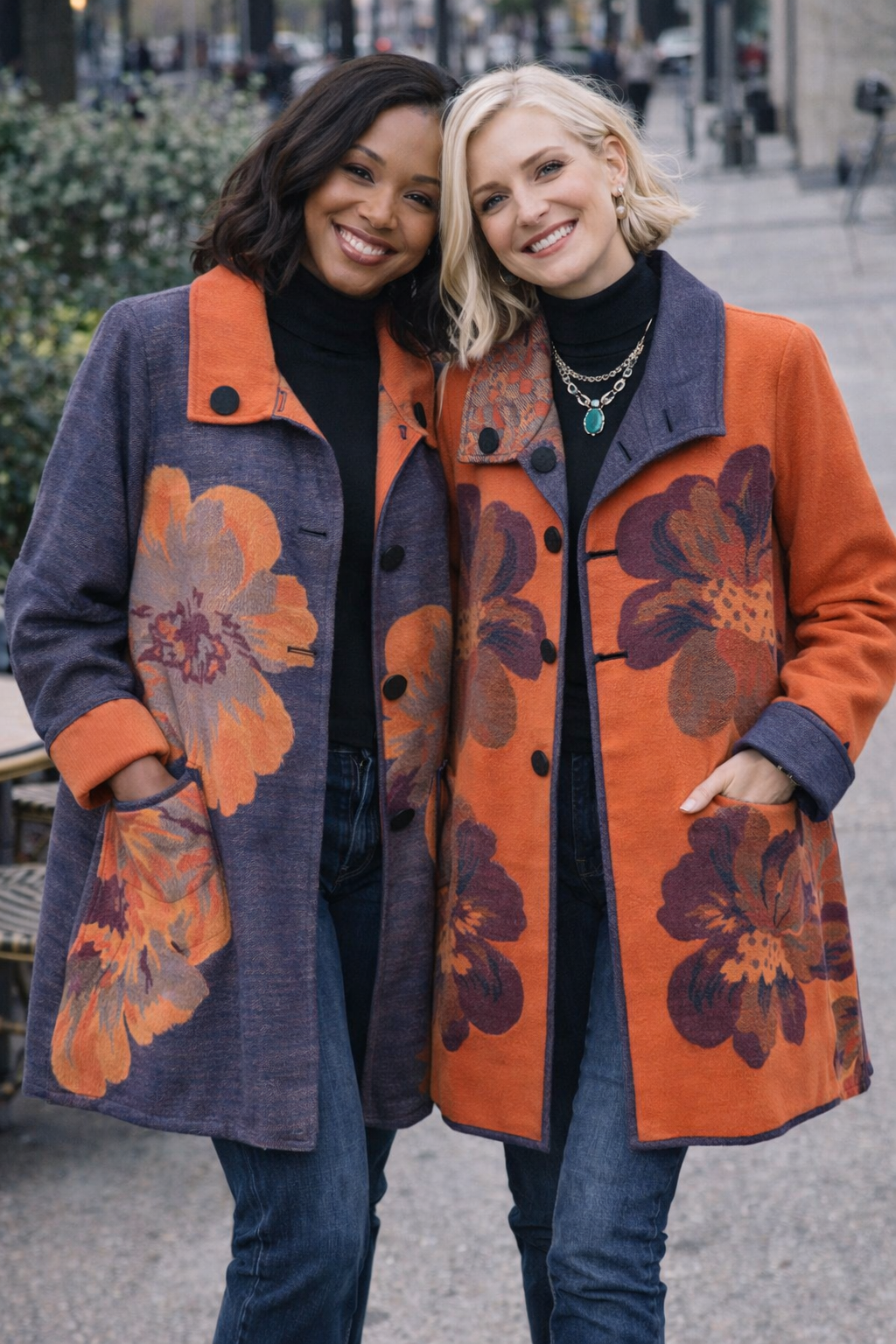 Orange / Navy Reversible Coat – Flower Collection