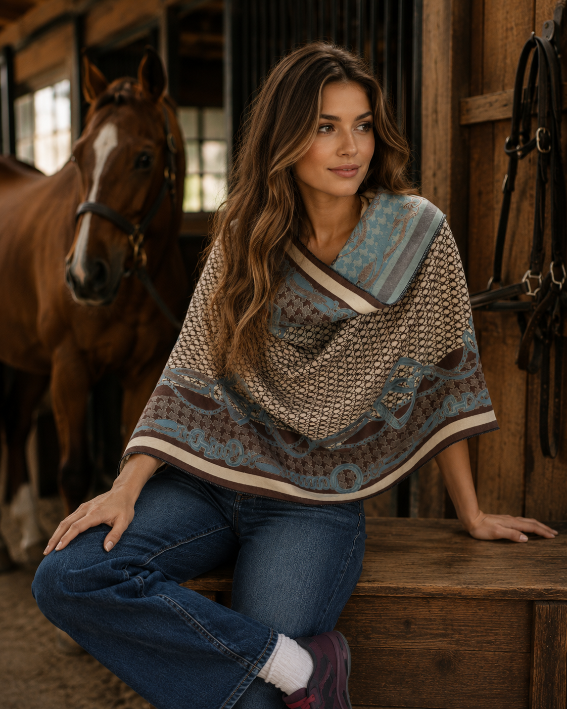 Blue / Beige Stirrup Reversible Wrap – Artisan Shawl